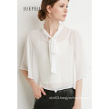 Contemporary Self-Tie Neck Cropped Blouse